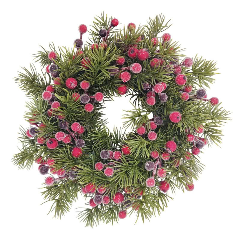 Ghirlanda di pino verde con bacche rosse ghiacciate, perfetta come decorazione di Natale
